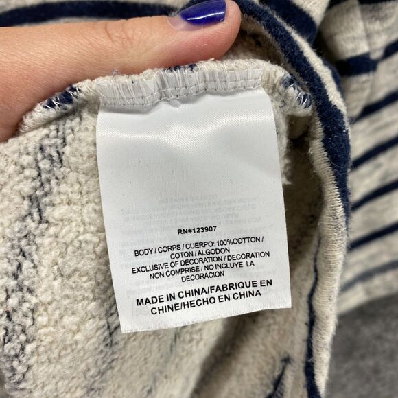 Sperry Hoodie Women XS White Striped Hooded 3/4 Sleeve Cotton Tasseled Pockets - Picture 7 of 10